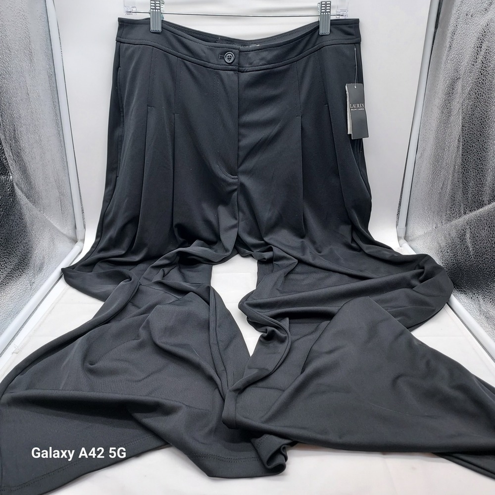 Lauren Ralph Lauren Black Wide Leg Pleated Dress Pants Size 12 NWT LRL Spring 25